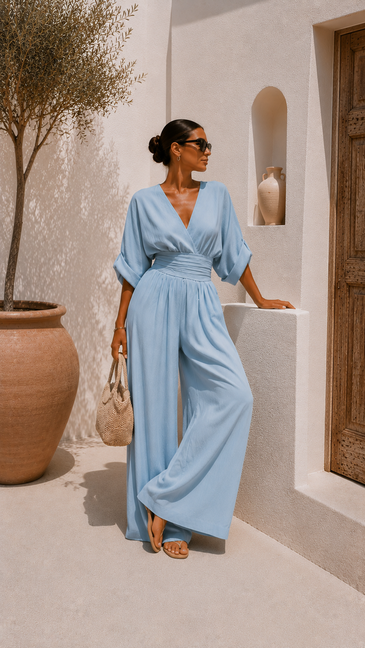 Valeria | Long Chiffon Dress with V-Neckline