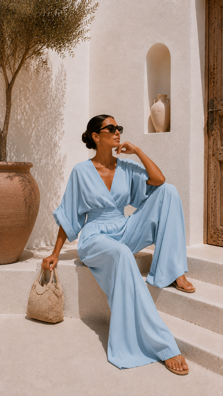 Valeria | Long Chiffon Dress with V-Neckline