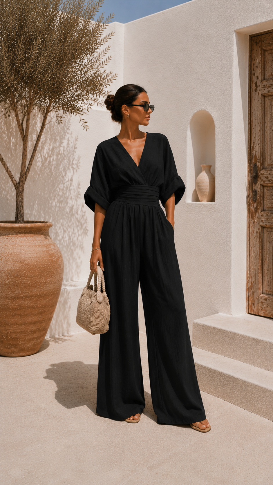 Valeria | Long Chiffon Dress with V-Neckline