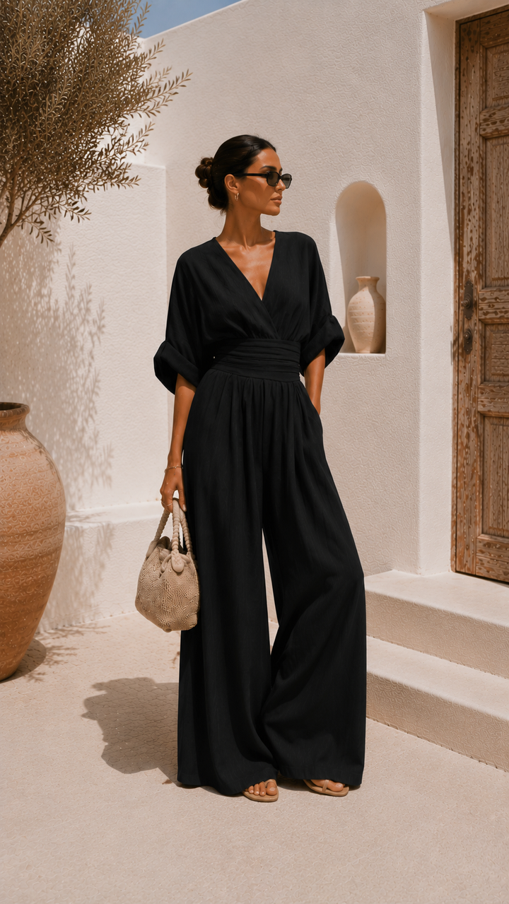Valeria | Long Chiffon Dress with V-Neckline