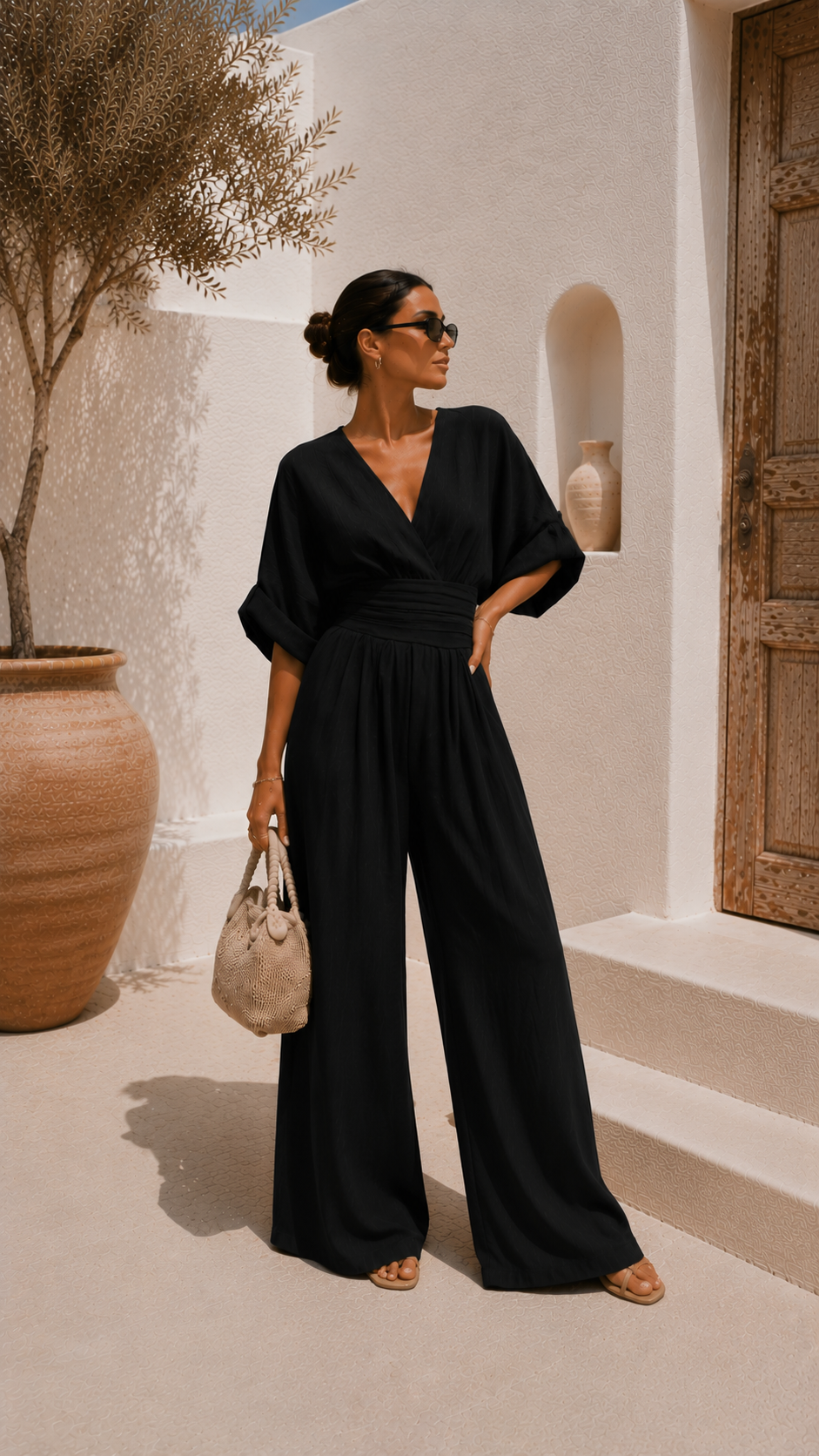 Valeria | Long Chiffon Dress with V-Neckline