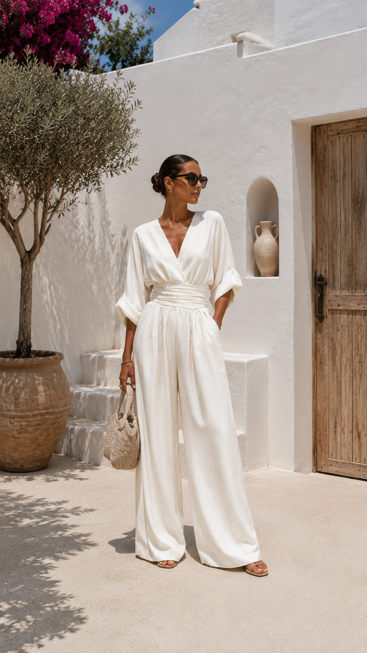 Valeria | Long Chiffon Dress with V-Neckline