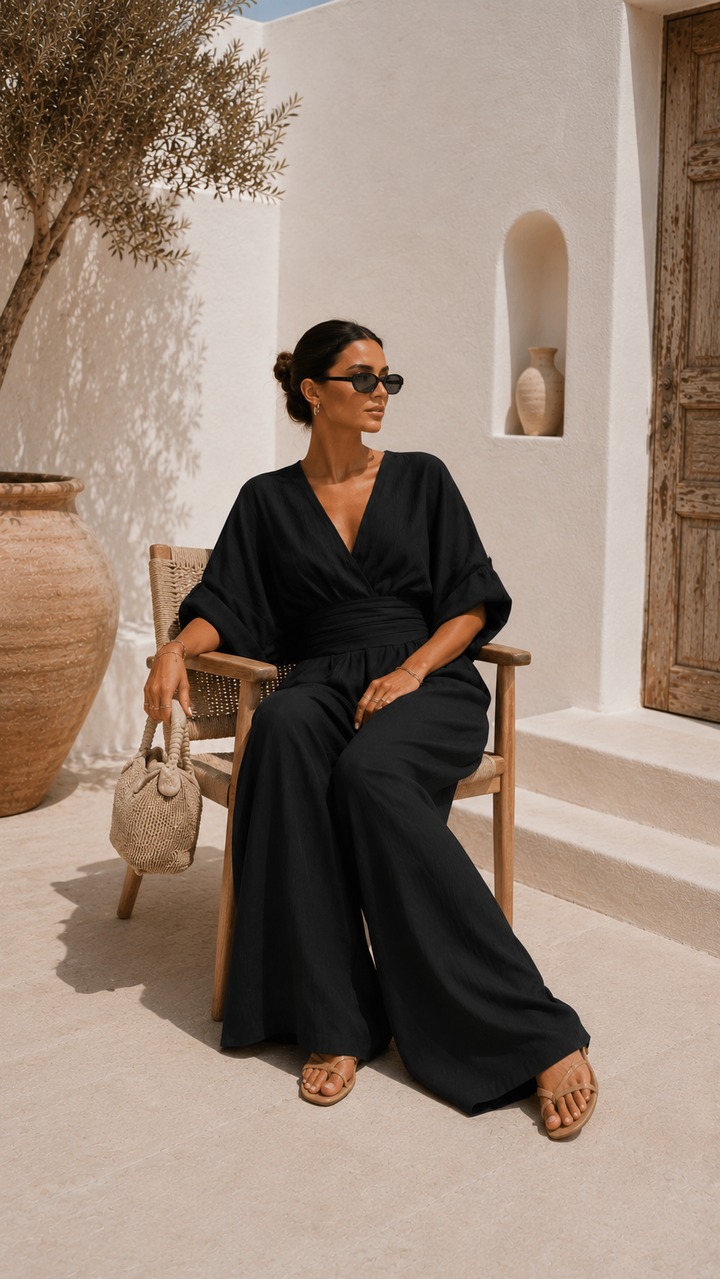 Valeria | Long Chiffon Dress with V-Neckline