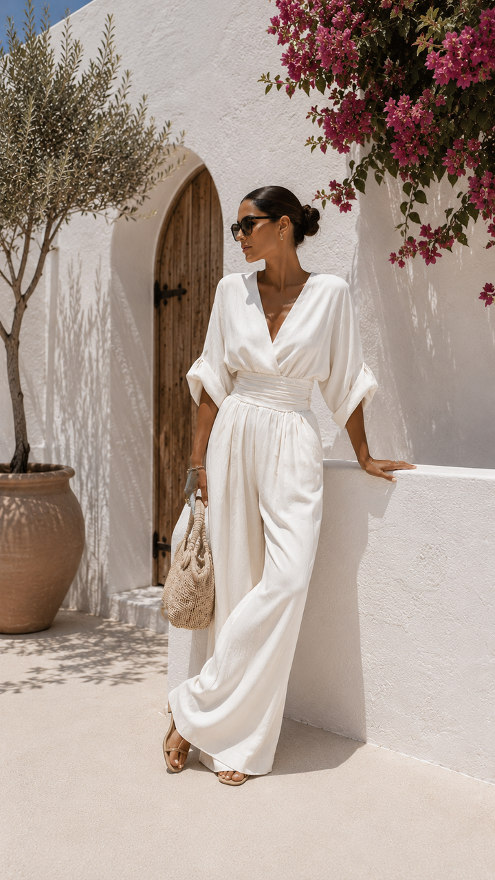 Valeria | Long Chiffon Dress with V-Neckline