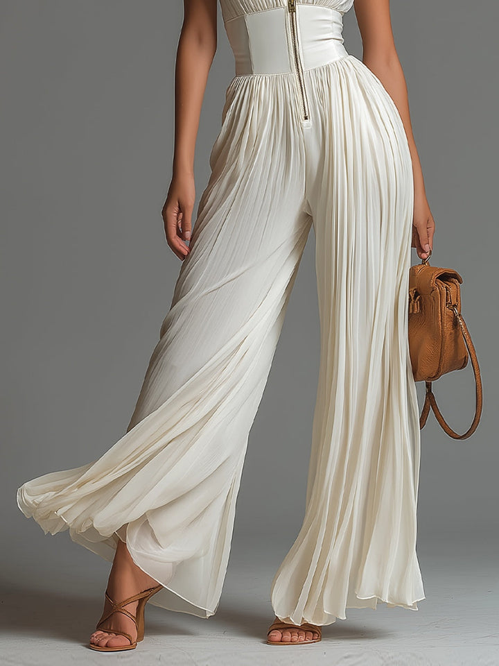 Zsófia Jumpsuit – White Pleated Mousseline • S1