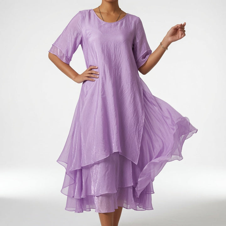 Linette™ — Robe Midi à Col Rond avec Ourlet Étagé Ample
