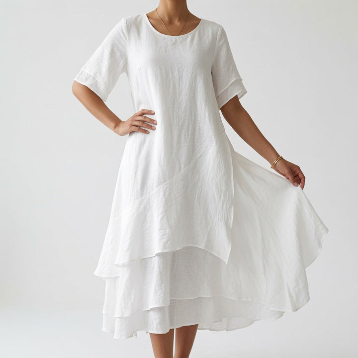 Linette™ — Robe Midi à Col Rond avec Ourlet Étagé Ample
