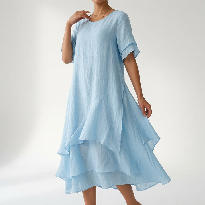 Linette™ — Robe Midi à Col Rond avec Ourlet Étagé Ample