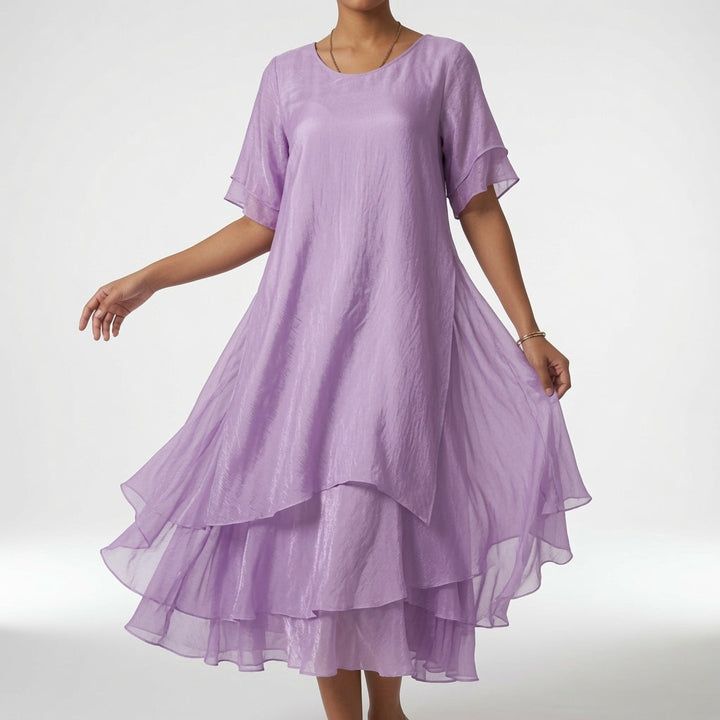 Linette™ — Robe Midi à Col Rond avec Ourlet Étagé Ample