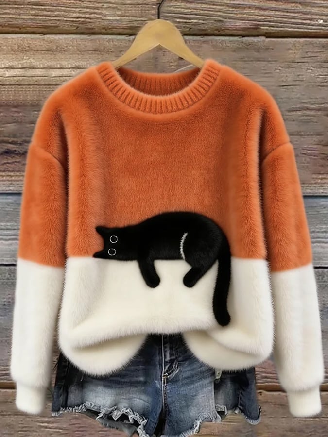 Émeline | Pull Oversize Élégant avec Motif de Chat