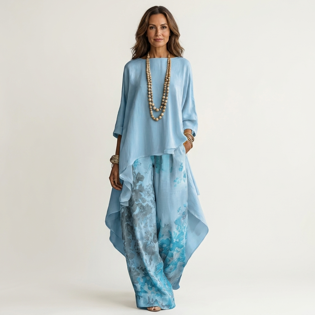 Cariola | Ensemble deux pièces en coton et soie avec tunique asymétrique élégante