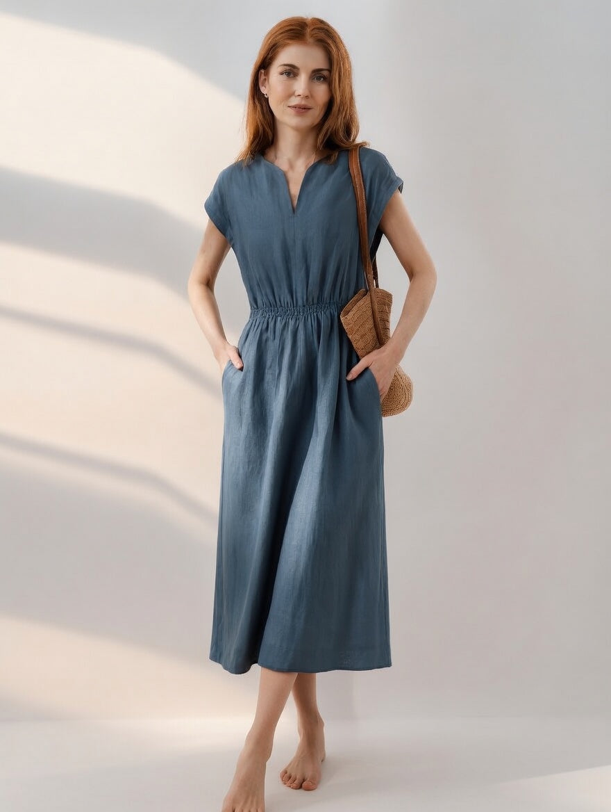 Lina — Élégante robe fluide en lin mélangé