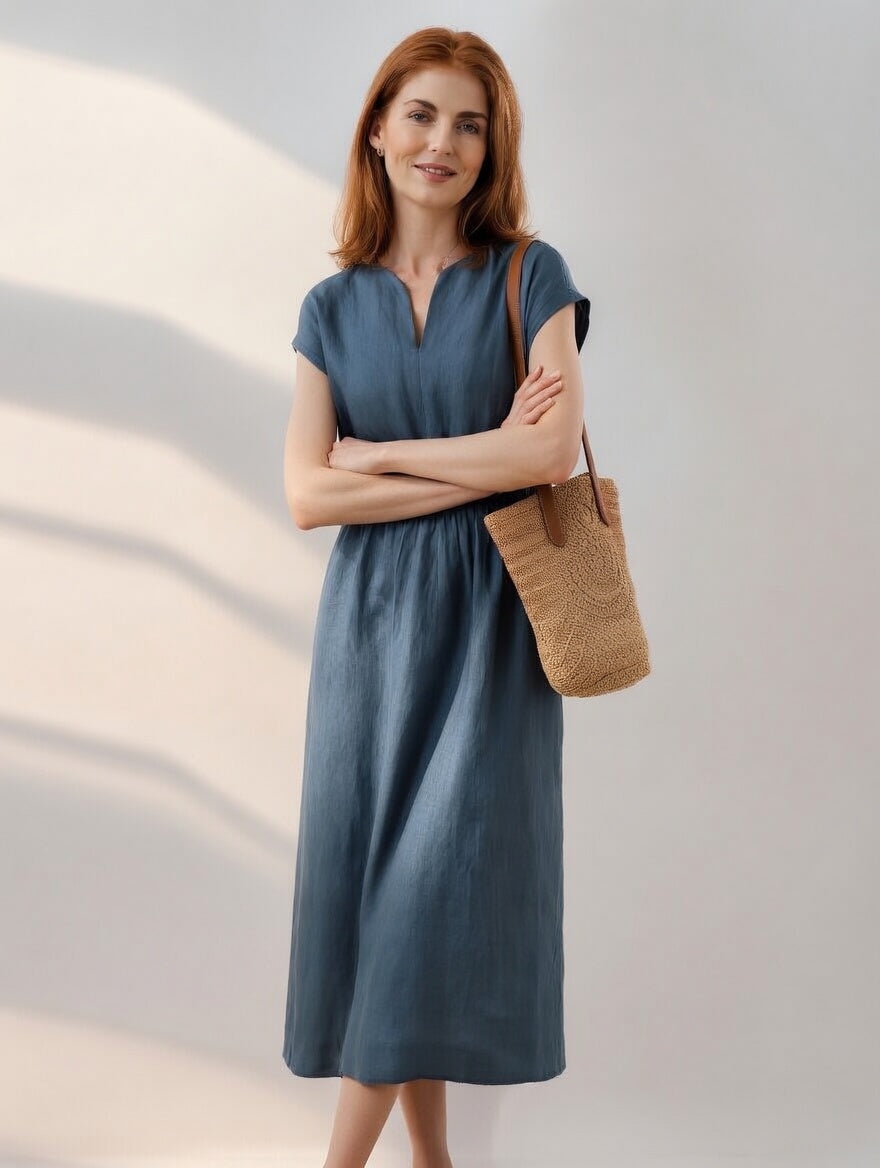 Lina — Élégante robe fluide en lin mélangé