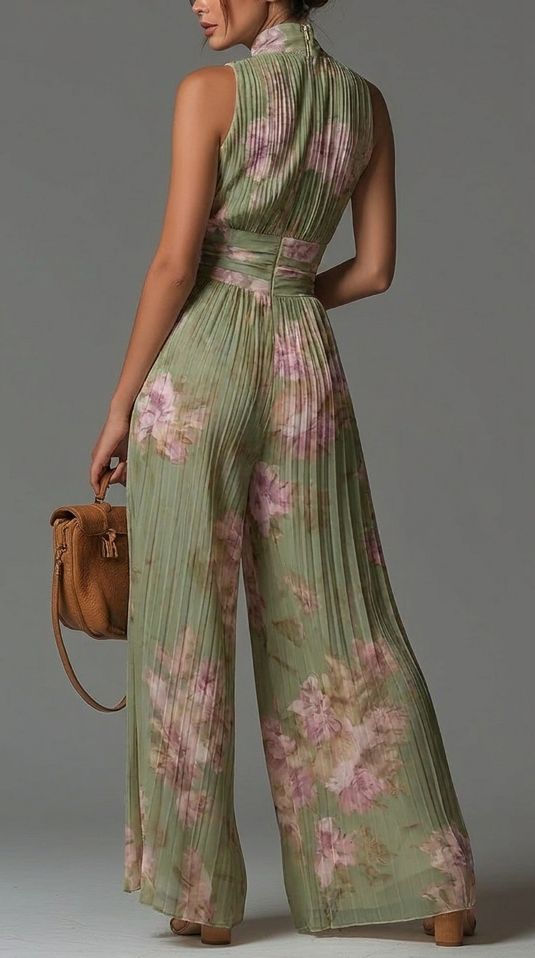 ESSENTIEL – Combinaison en mousseline de soie plissée avec motif floral