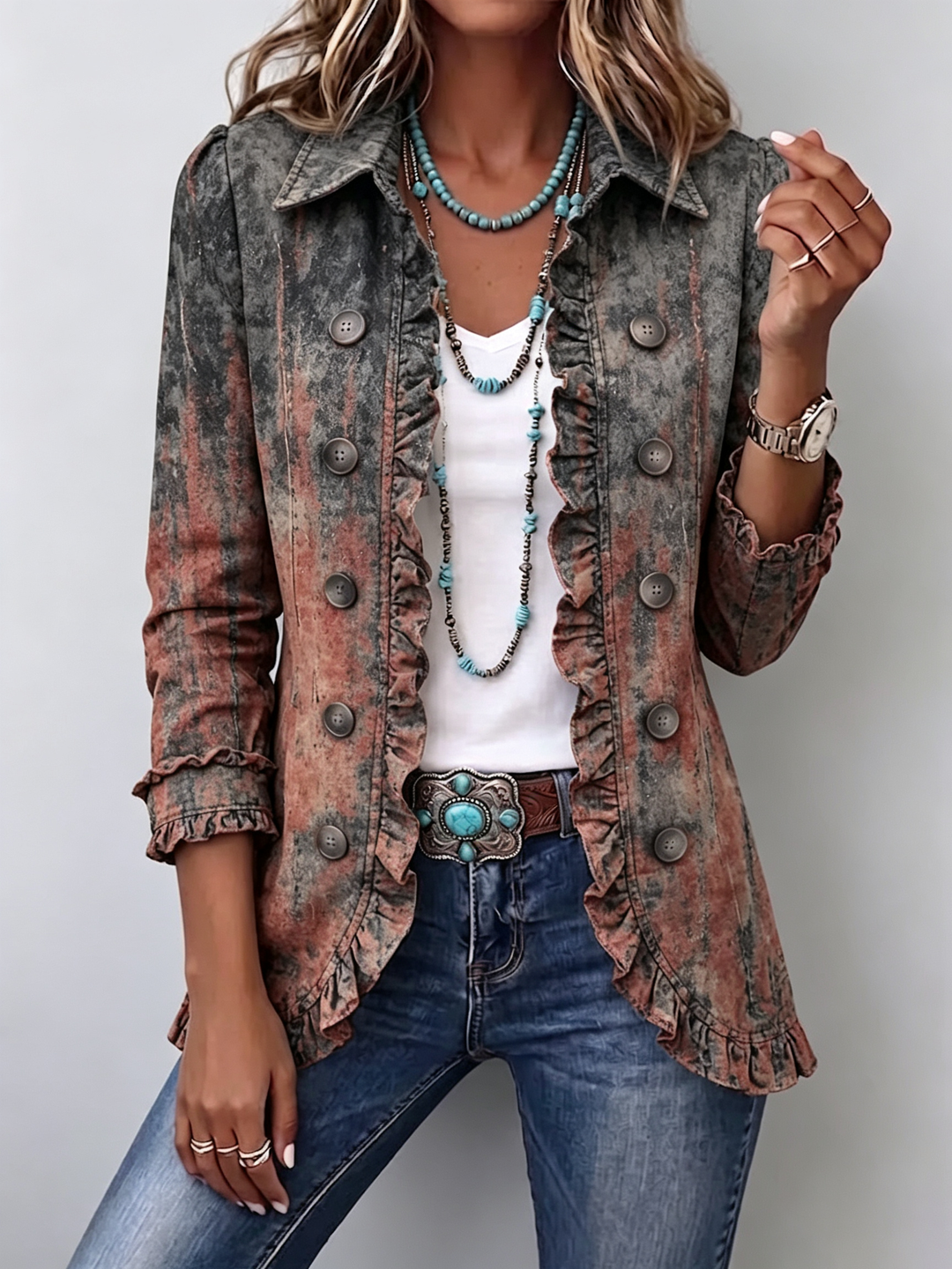 Flavie | Veste Vintage Texturée à Volants avec Effet Dégradé