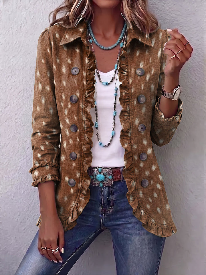Hélène | Veste Bohème à Imprimé Animalier Marron avec Volants