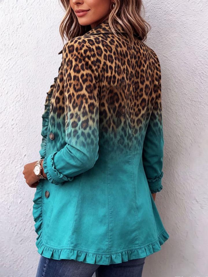 Béatrice | Blazer Léopard Turquoise Dégradé avec Volants