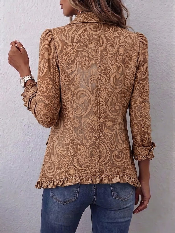 Noémie | Veste Vintage Marron Bohème à Fleurs avec Volants