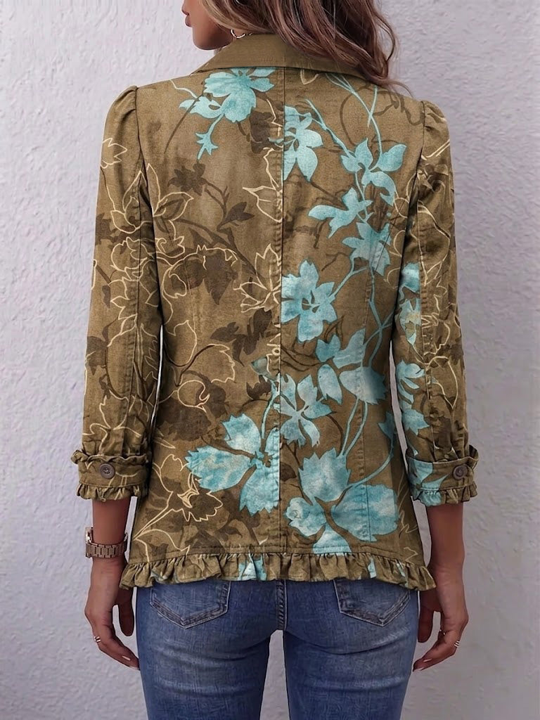 Blanche | Veste Vintage Bohème à Fleurs Dégradée avec Volants
