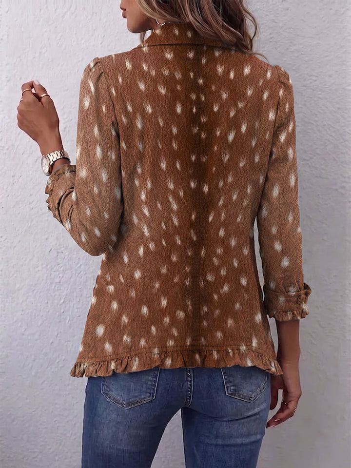 Hélène | Veste Bohème à Imprimé Animalier Marron avec Volants