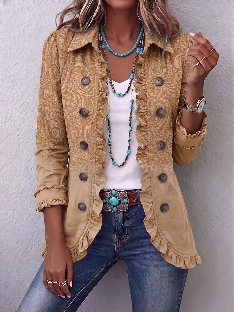 Claire | Veste Kaki à Volants avec Imprimé Western