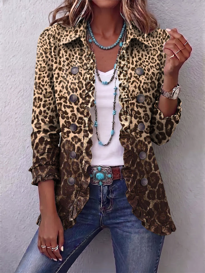 Ombeline | Veste Multicolore à Motif Léopard avec Volants
