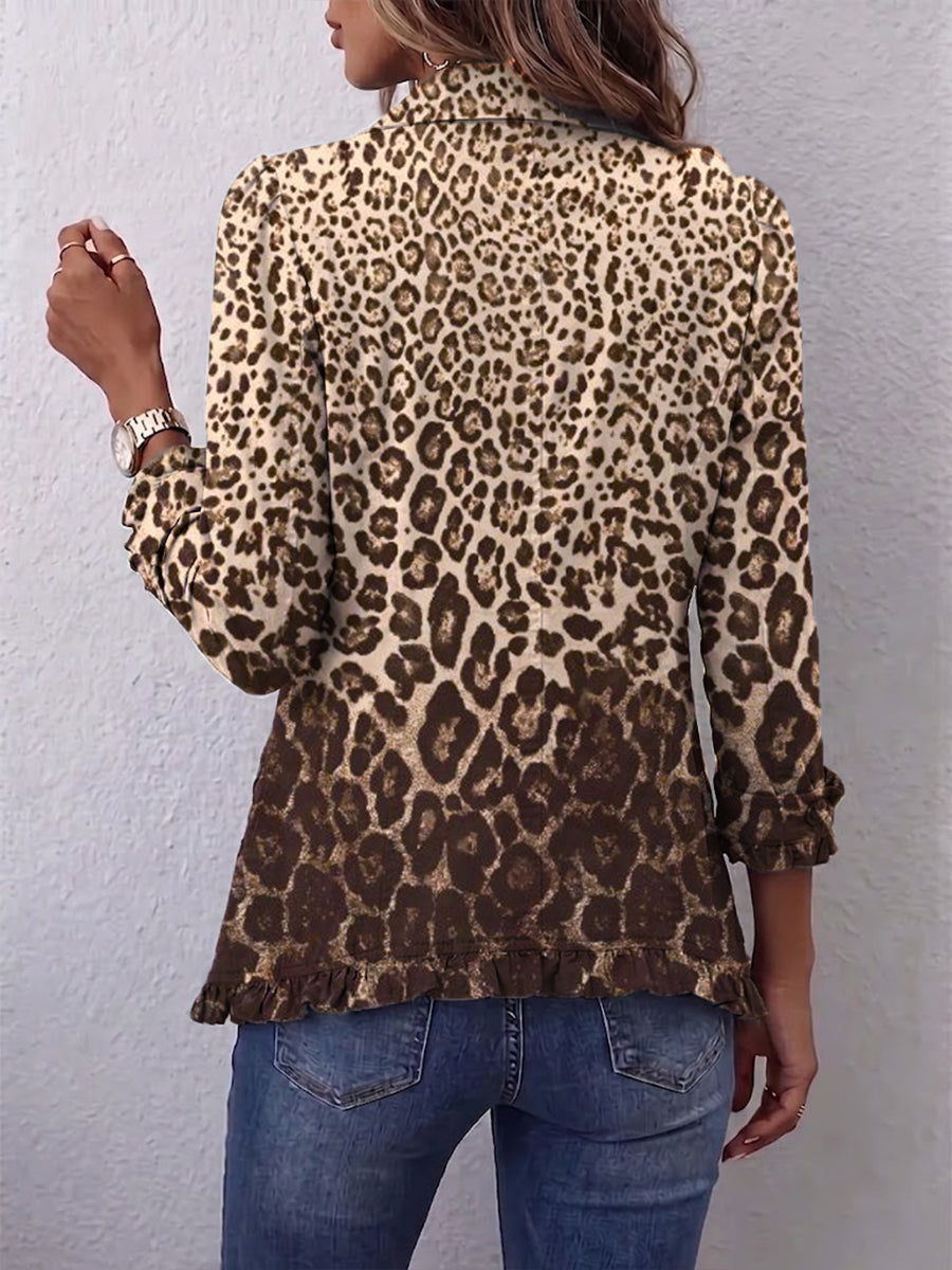 Ombeline | Veste Multicolore à Motif Léopard avec Volants